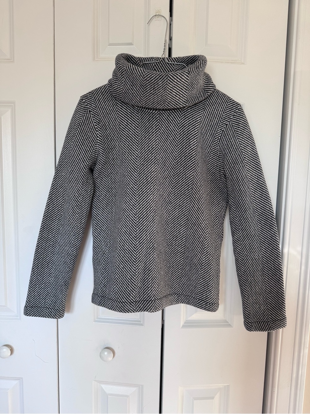 J. Crew Black and White Herringbone Cowl Turtleneck Sweater